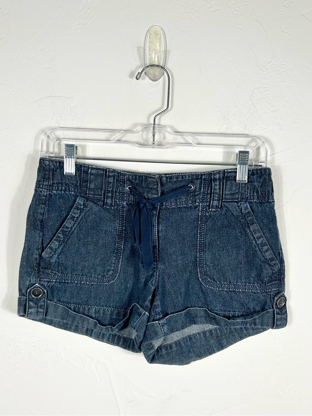 LOFT Ann Taylor OG Original Denim Drawstring Shorts Cuffed Dark Wash